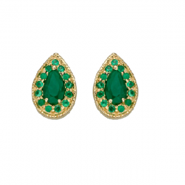 Teardrop Stud Earrings With Emerald In Yellow Gold